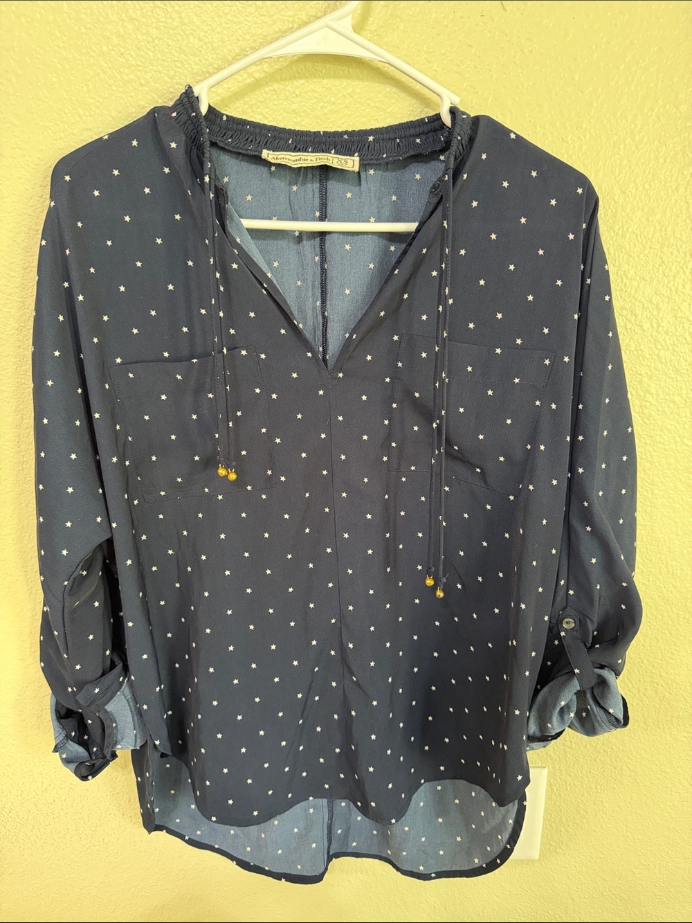 Abercrombie & Fitch Navy Star-Print Tie-Neck Tunic